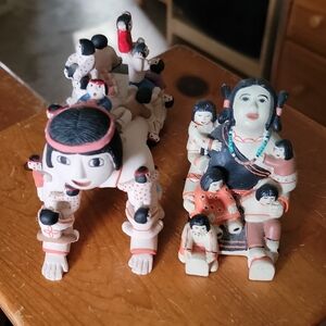 Handcrafted Ceramic Native-Style Story Teller Set - White & Black Accents